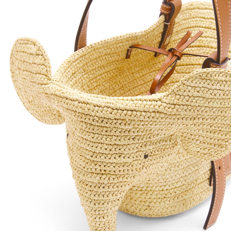 Small Elephant basket in raffia and calfskin