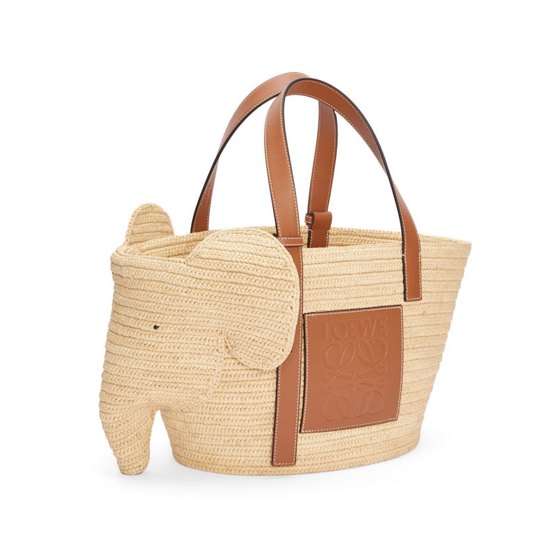 Medium Elephant basket in raffia and calfskin