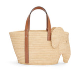 Medium Elephant basket in raffia and calfskin