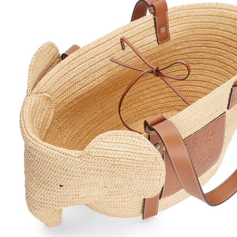 Medium Elephant basket in raffia and calfskin