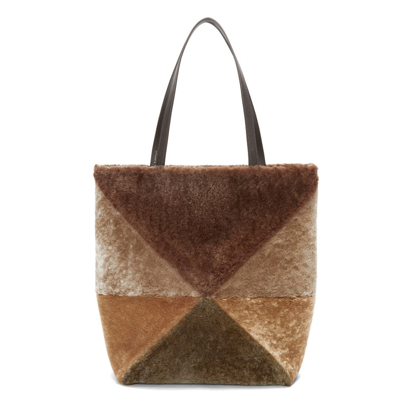 Large Puzzle Fold tote in shearling