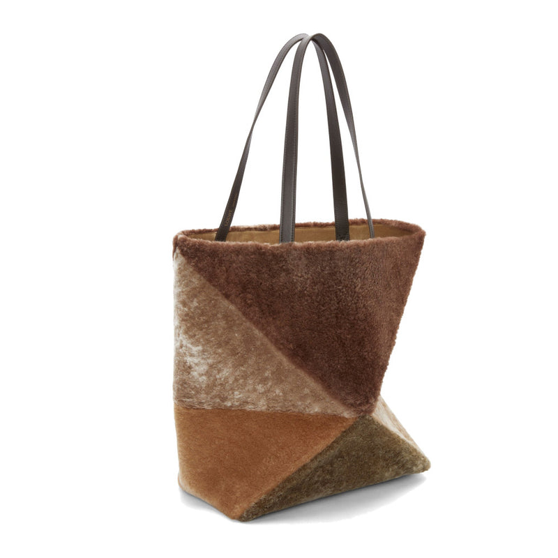 Large Puzzle Fold tote in shearling