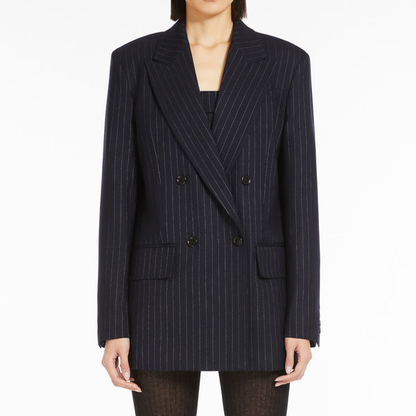 Pinstriped wool double-breasted blazer