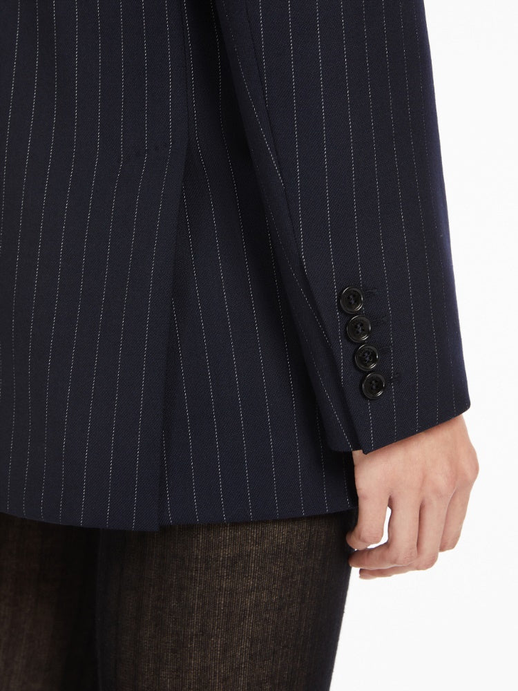 Pinstriped wool double-breasted blazer