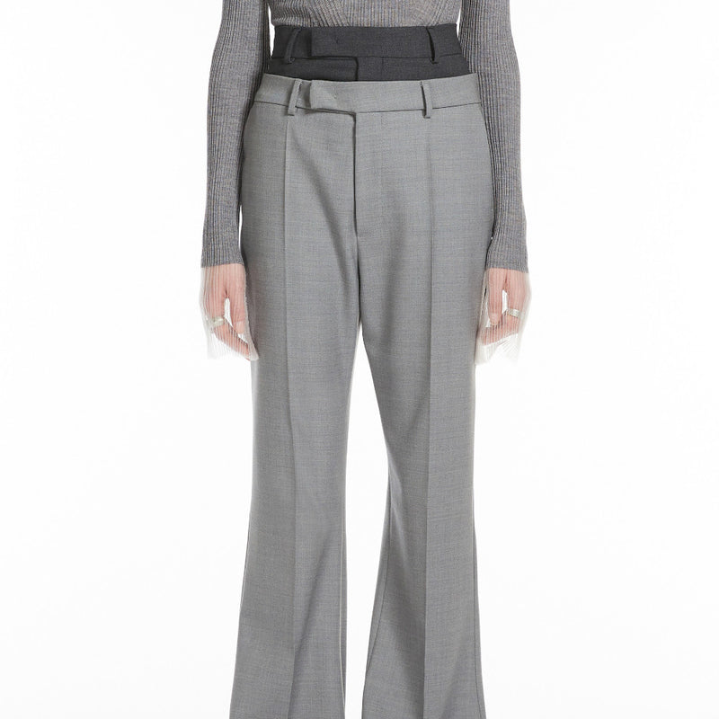 Flared trousers with a branded double belt