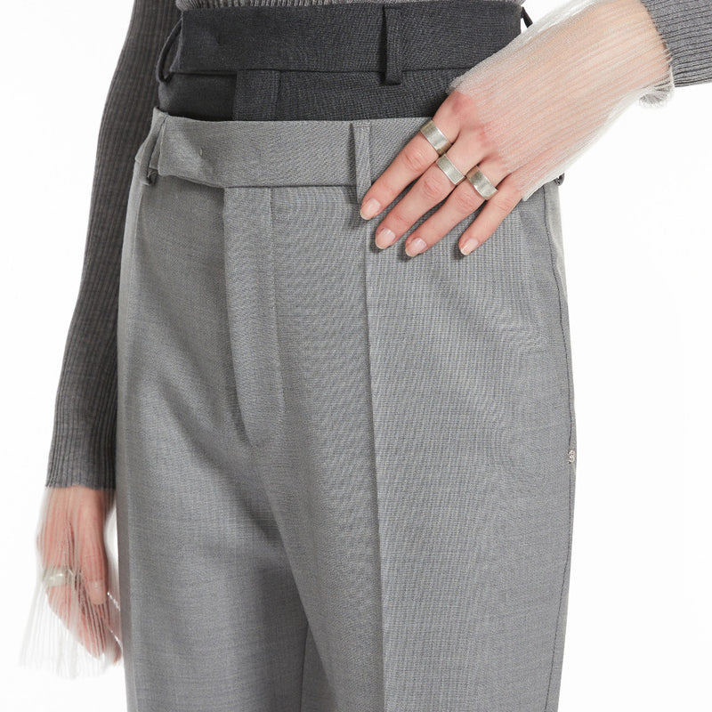 Flared trousers with a branded double belt