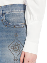 Regular-fit embroidered denim jeans