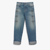 Regular-fit embroidered denim jeans