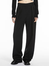 Wide-fit stretch wool trousers