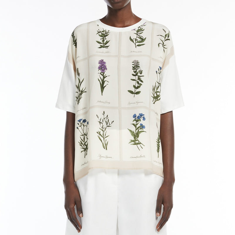 Printed silk and jersey T-shirt