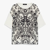Printed silk and jersey T-shirt
