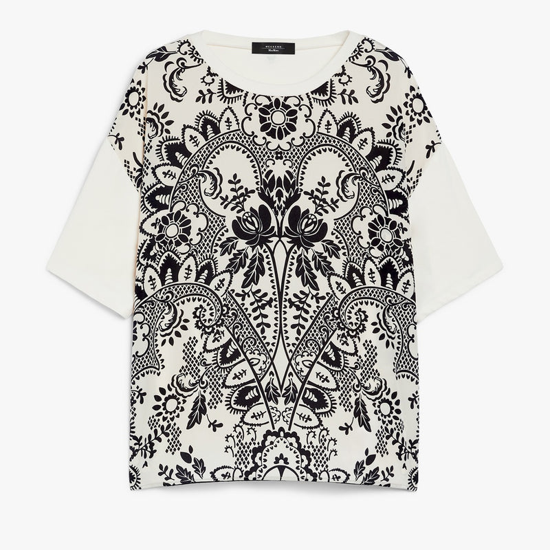 Printed silk and jersey T-shirt