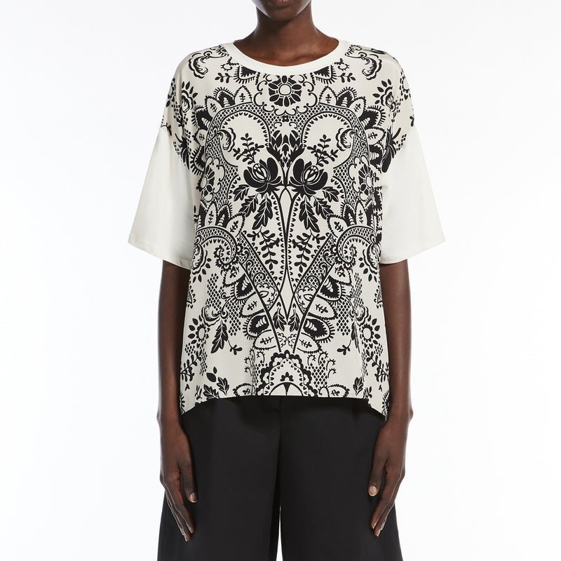 Printed silk and jersey T-shirt