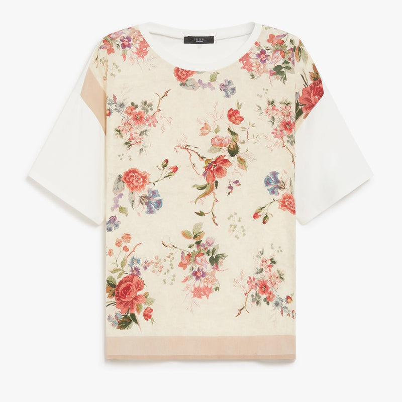 Printed silk and jersey T-shirt