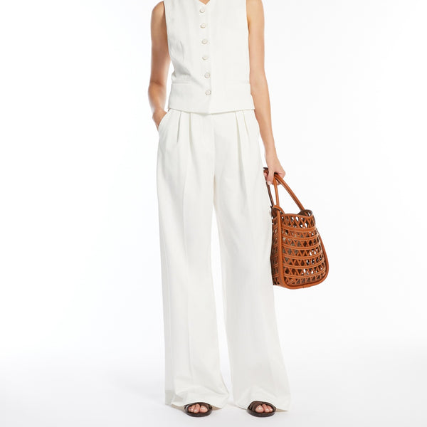 Wide trousers in pinstriped jacquard cotton