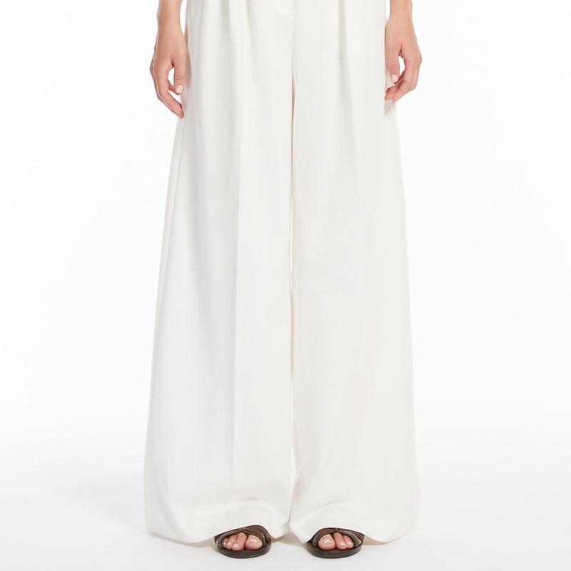 Wide trousers in pinstriped jacquard cotton
