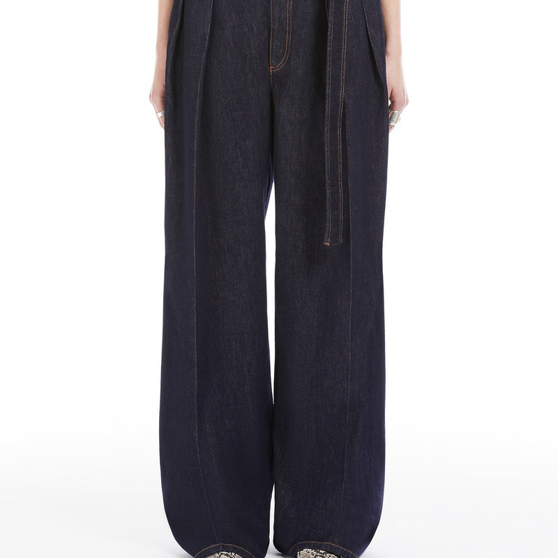 High-waisted wide-leg trousers