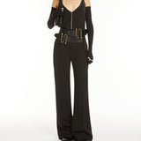 Low-rise flared trousers