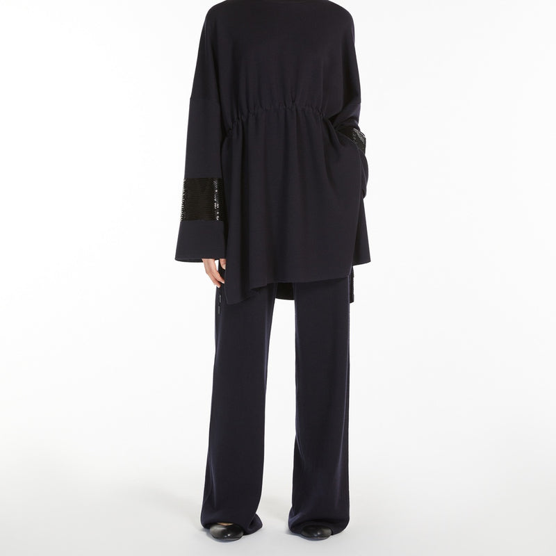 Wide-leg wool yarn trousers