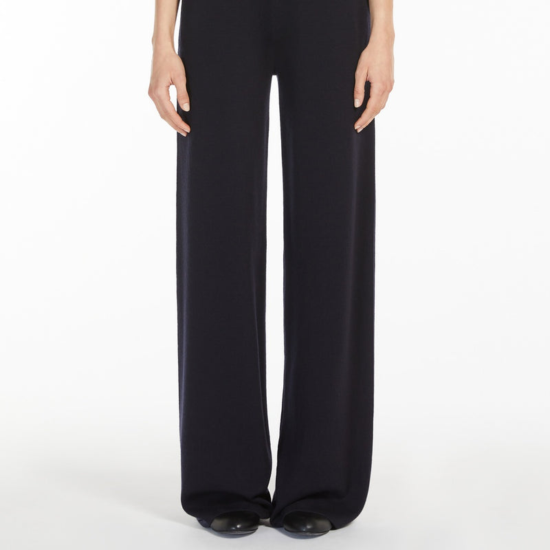 Wide-leg wool yarn trousers
