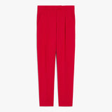 Wool satin carrot-leg trousers.