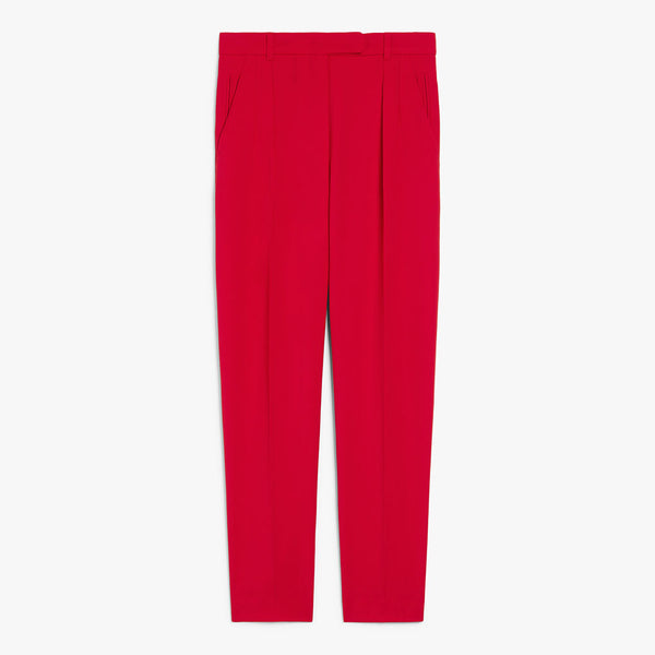 Wool satin carrot-leg trousers.