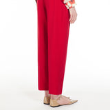 Wool satin carrot-leg trousers.