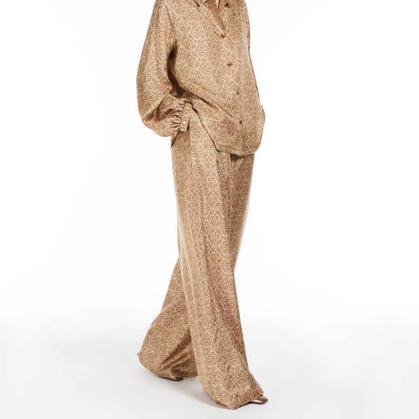 Printed silk twill trousers