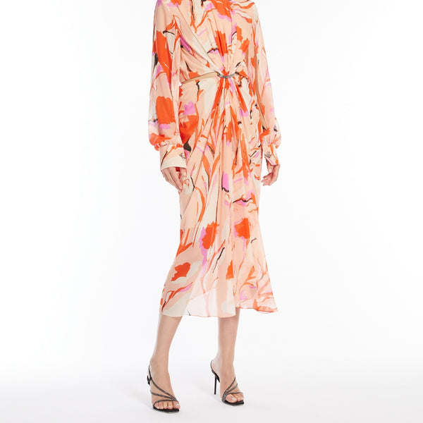 Dress in printed silk georgette