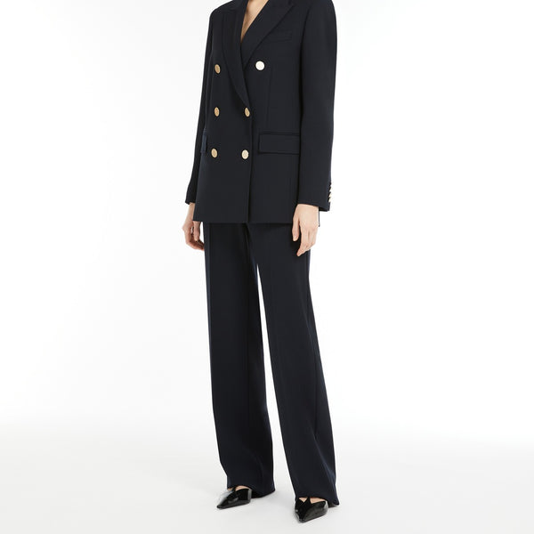 Straight-fit wool satin trousers