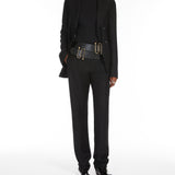 Flared viscose and linen twill trousers