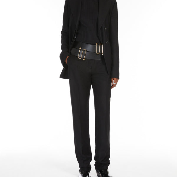 Flared viscose and linen twill trousers
