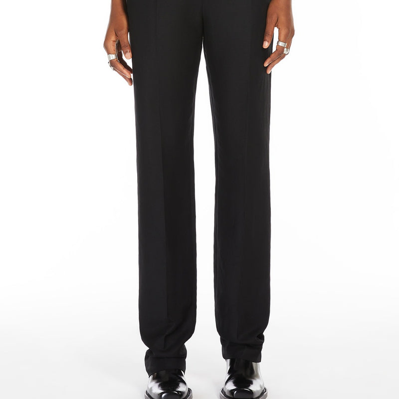 Flared viscose and linen twill trousers