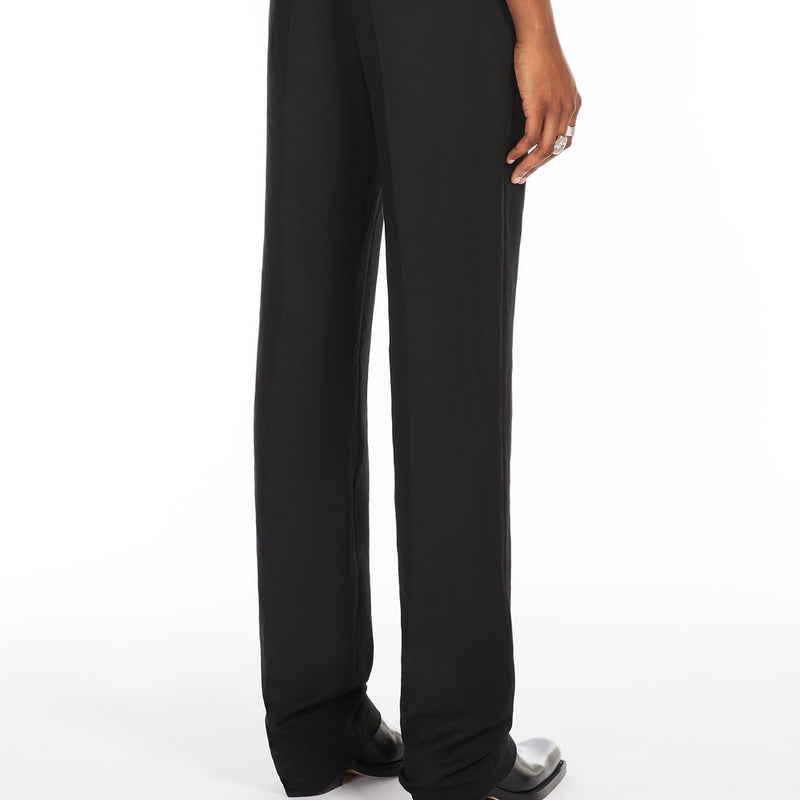 Flared viscose and linen twill trousers