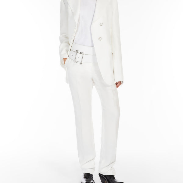 Flared viscose and linen twill trousers