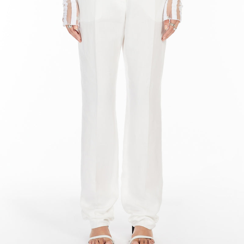 Flared viscose and linen twill trousers
