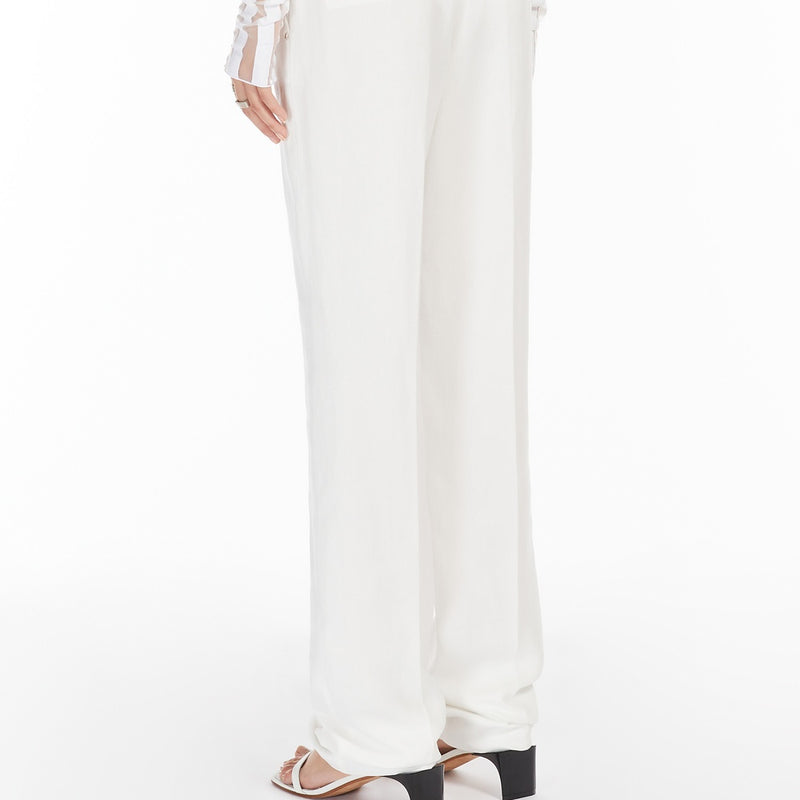 Flared viscose and linen twill trousers