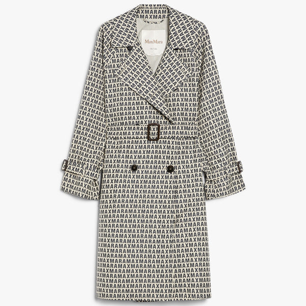 Double-breasted trench coat in water-repellent jacquard