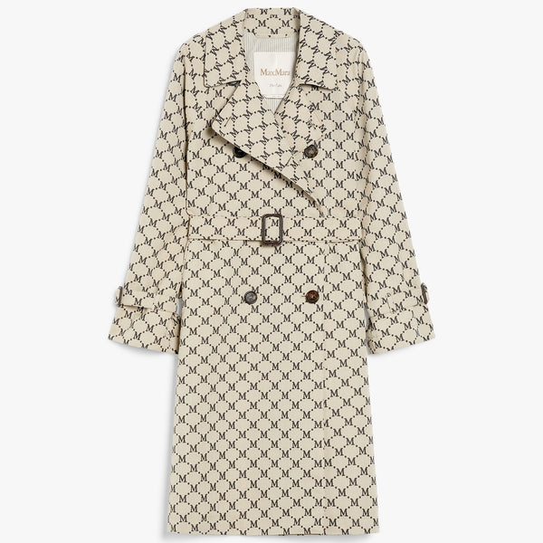 Double-breasted trench coat in water-repellent jacquard