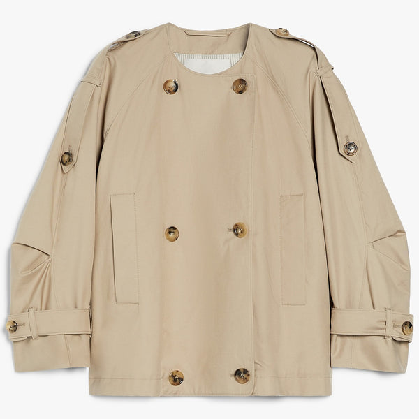 Water-repellent twill crew-neck trench coat