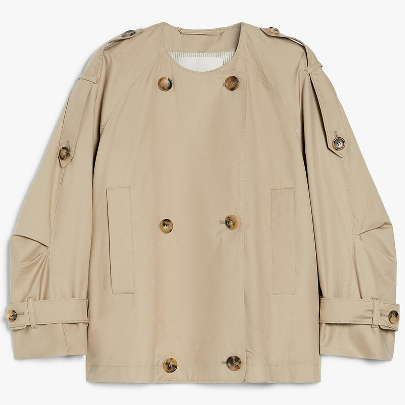 Water-repellent twill crew-neck trench coat