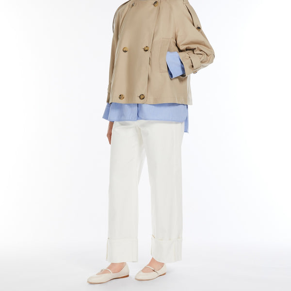 Water-repellent twill crew-neck trench coat
