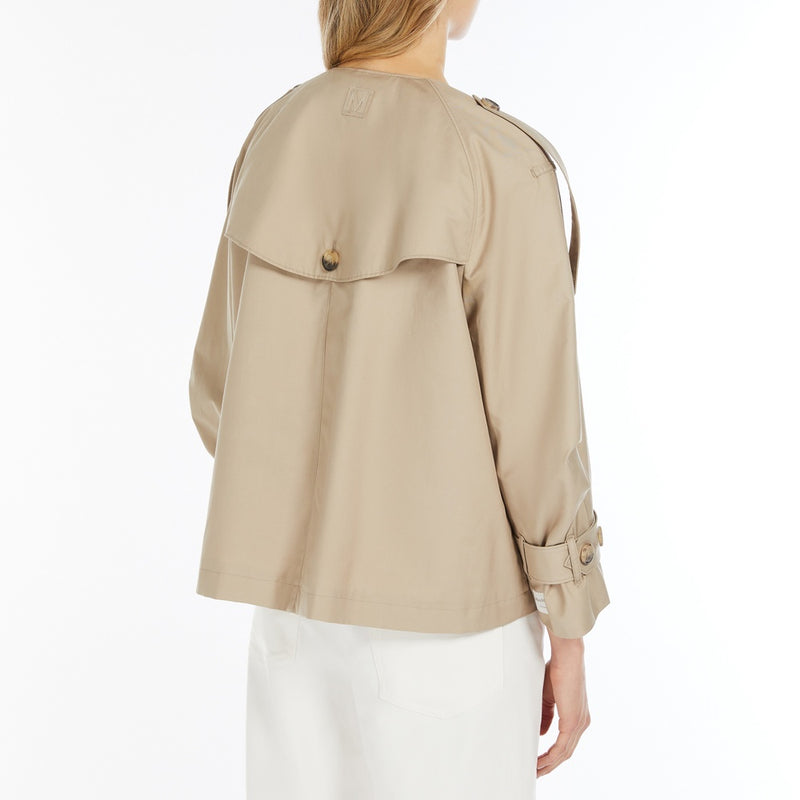 Water-repellent twill crew-neck trench coat