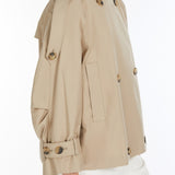 Water-repellent twill crew-neck trench coat