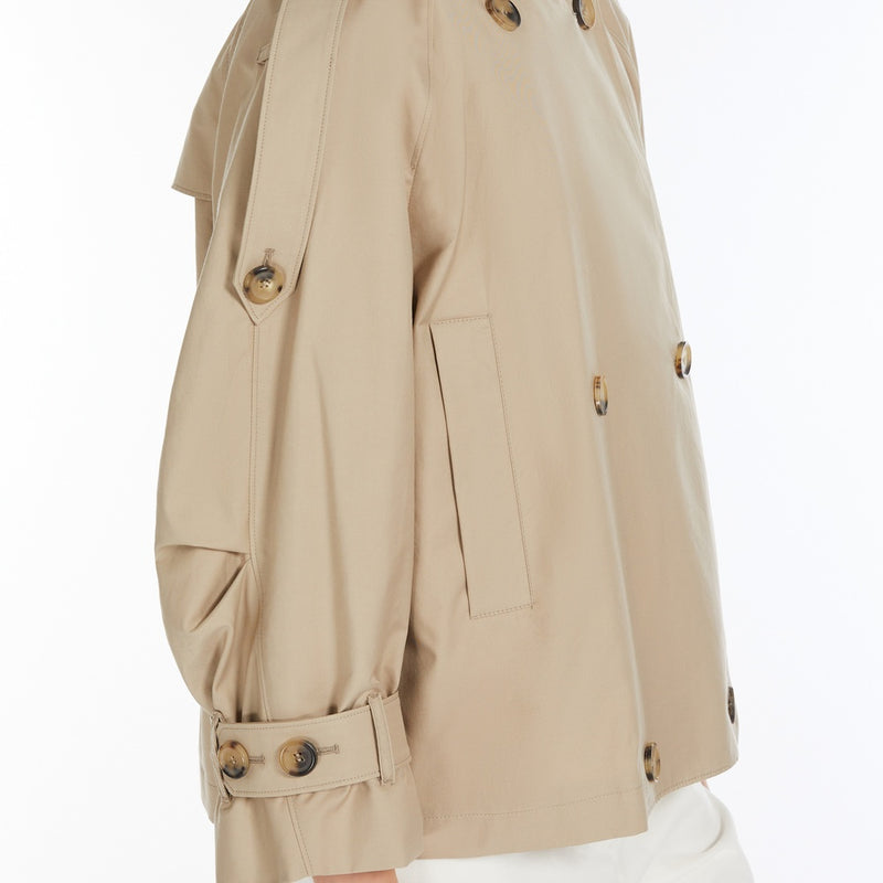 Water-repellent twill crew-neck trench coat