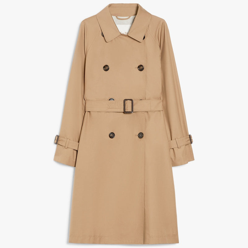 Water-repellent twill midi trench coat