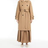 Water-repellent twill midi trench coat