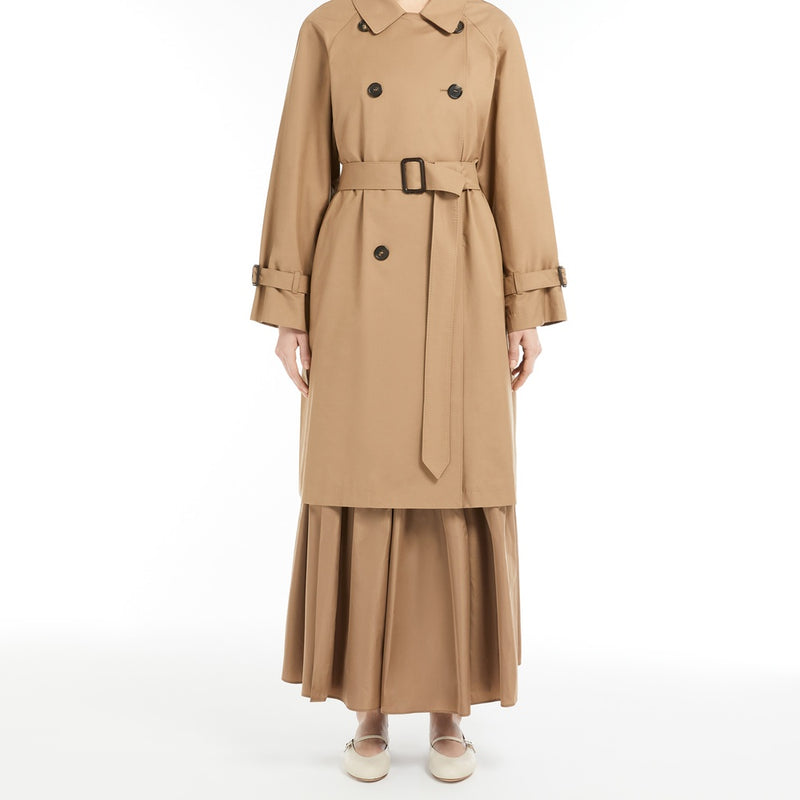 Water-repellent twill midi trench coat