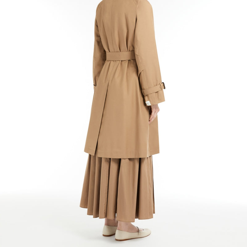 Water-repellent twill midi trench coat