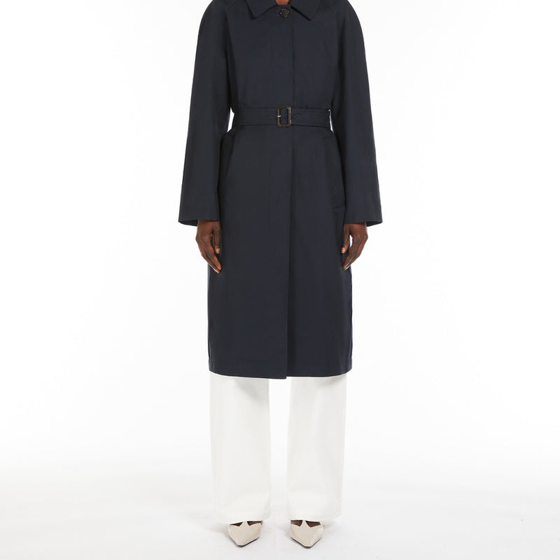 Single-breasted water-repellent twill trench coat